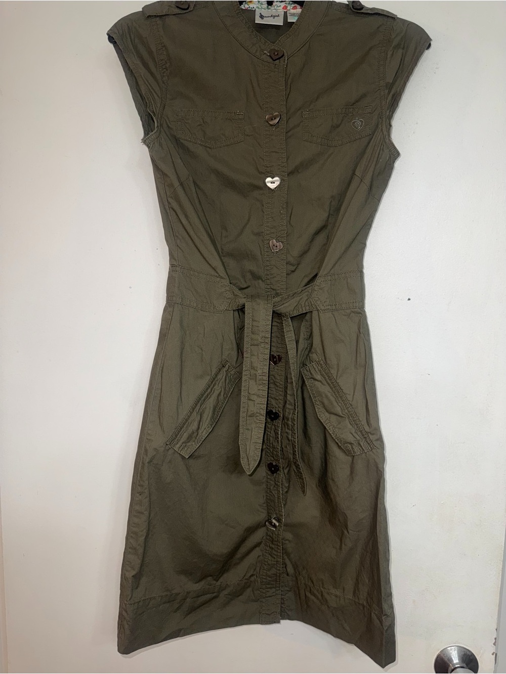 Olive Utility Shirt Dress with Tie Waist